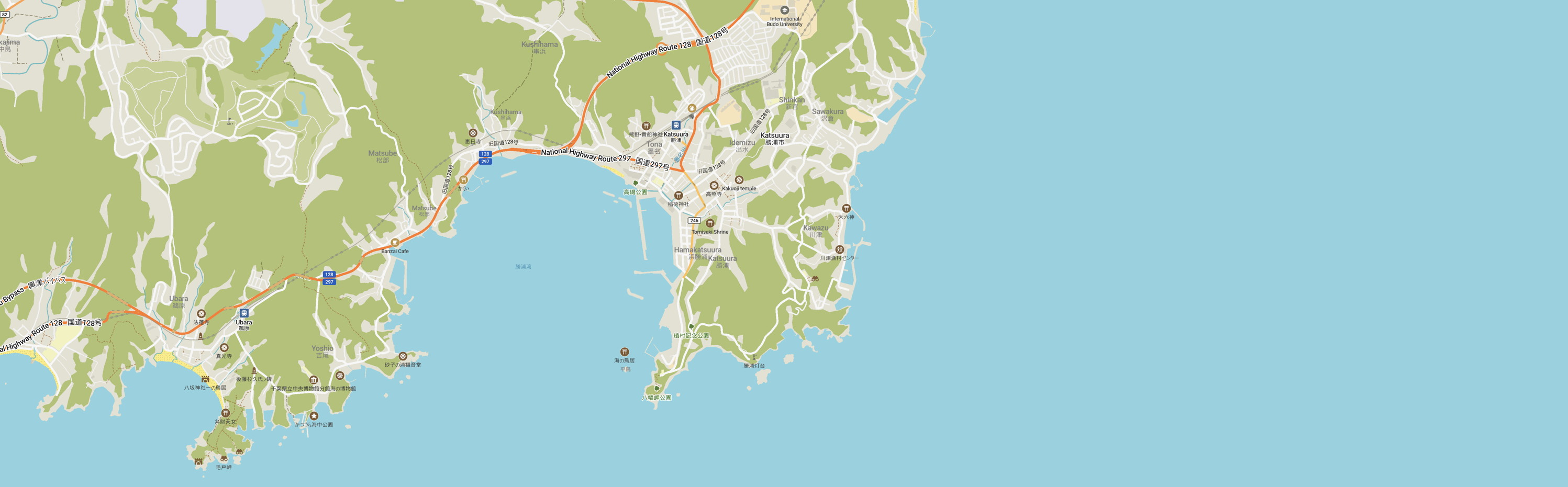 A detail of a map of Katsuura City.