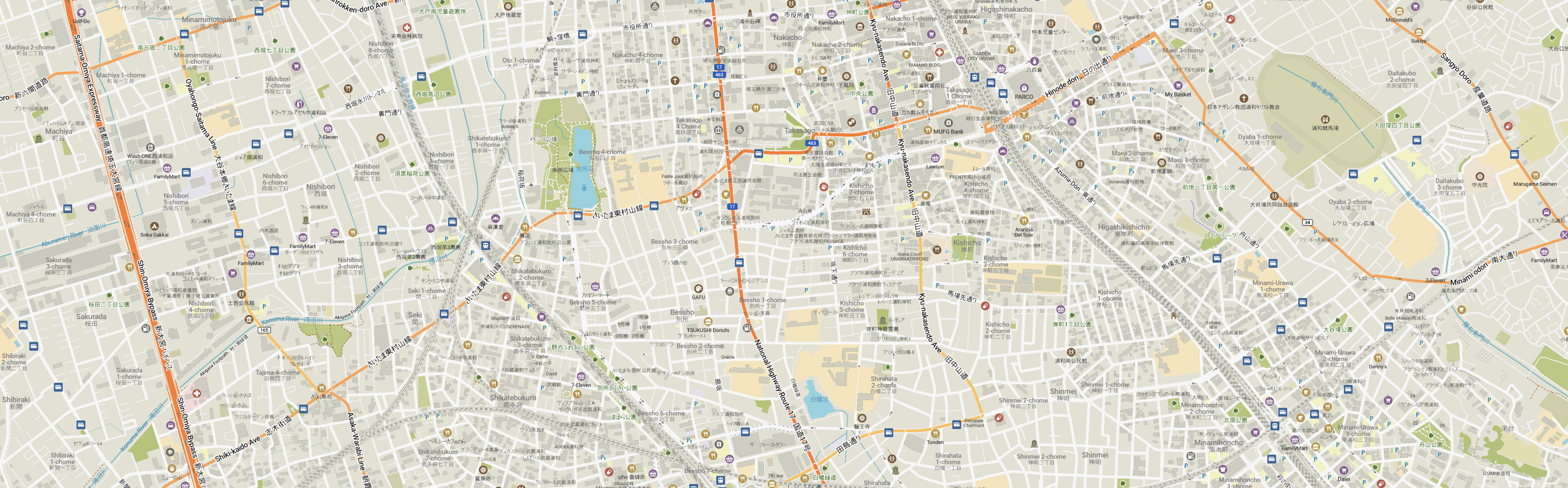 A detail of a map of Saitama Shi.