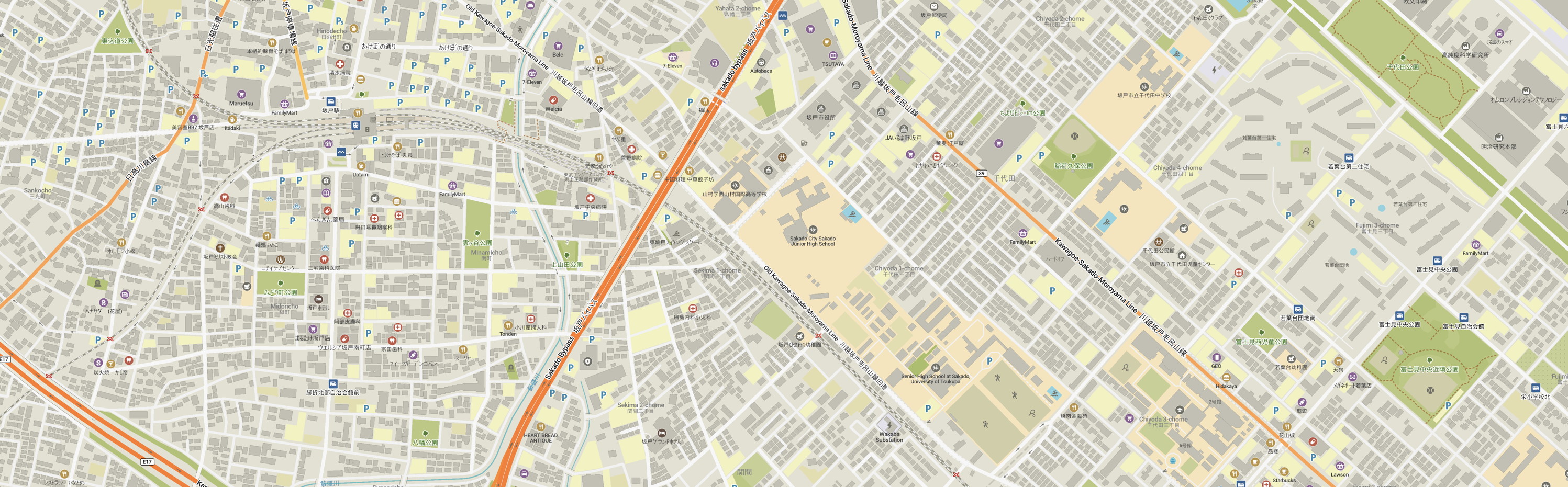 A detail of a map of Sakado city.