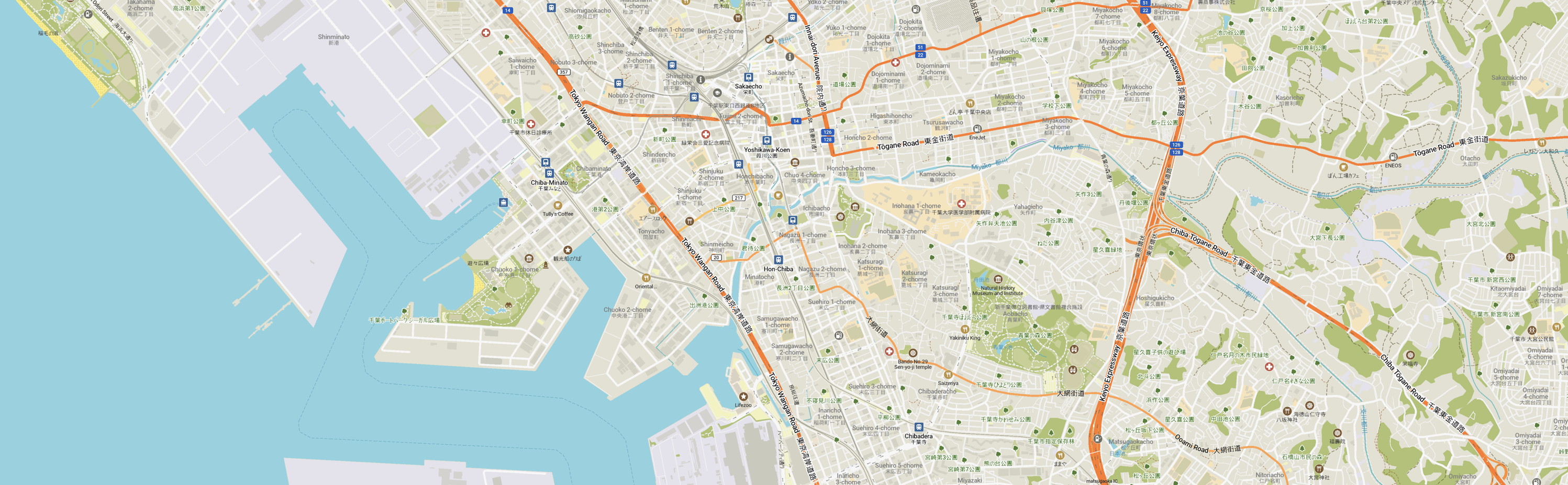 A detail of a map of Chiba Shi.