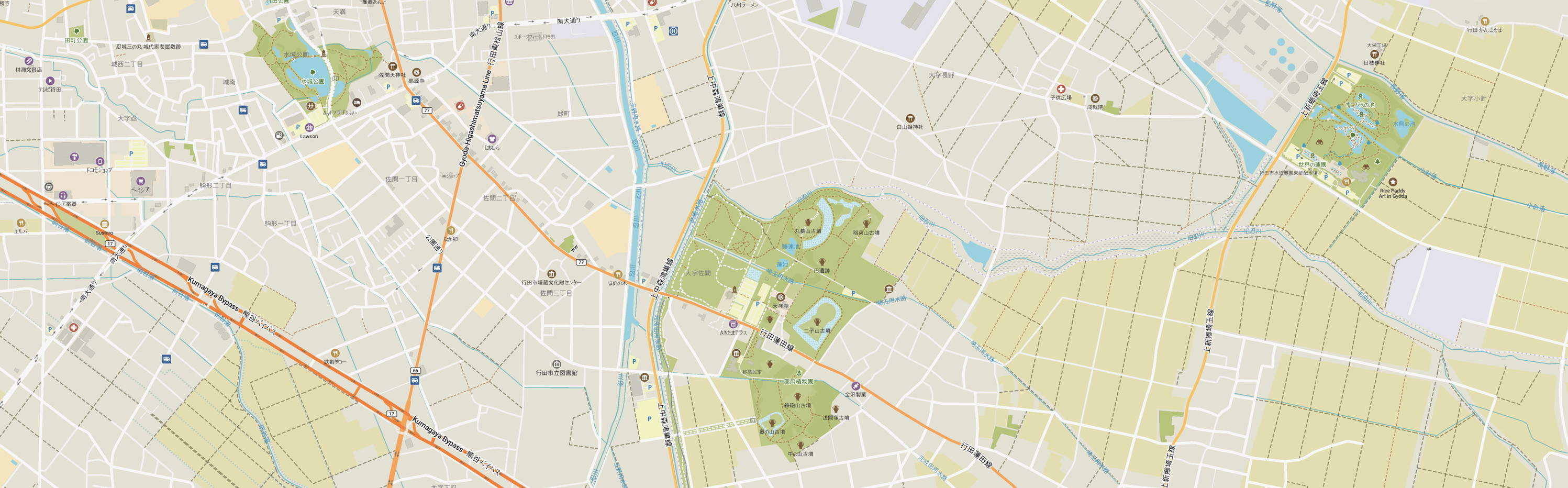 A detail of a map of Gyōda Shi.