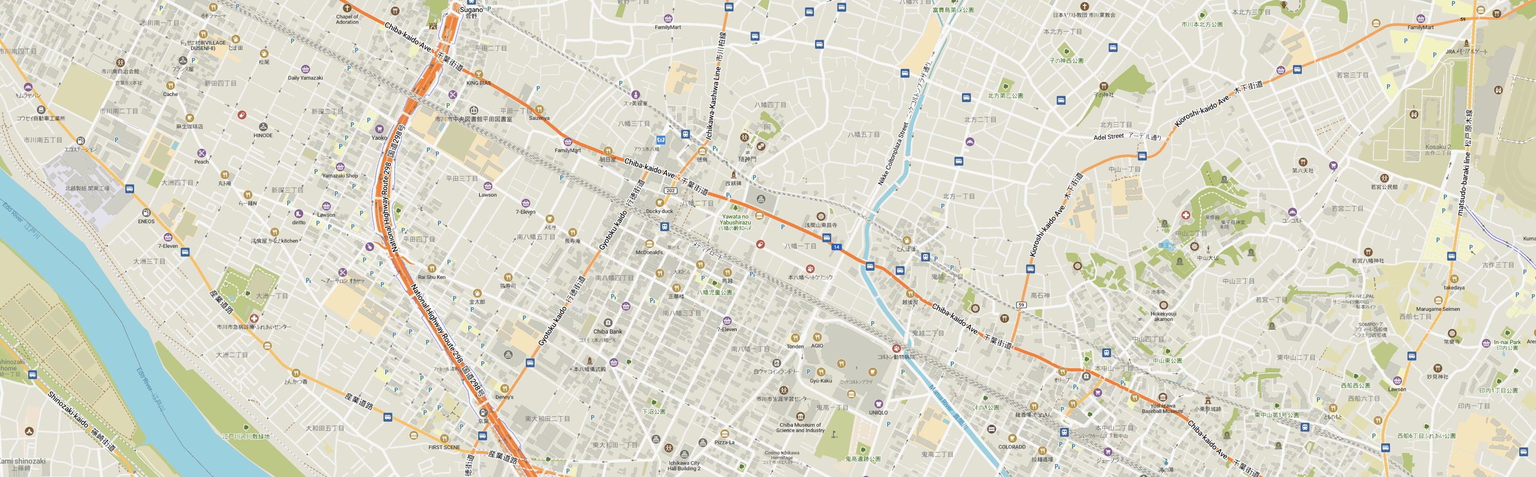 A map of part of Ichikawa City.