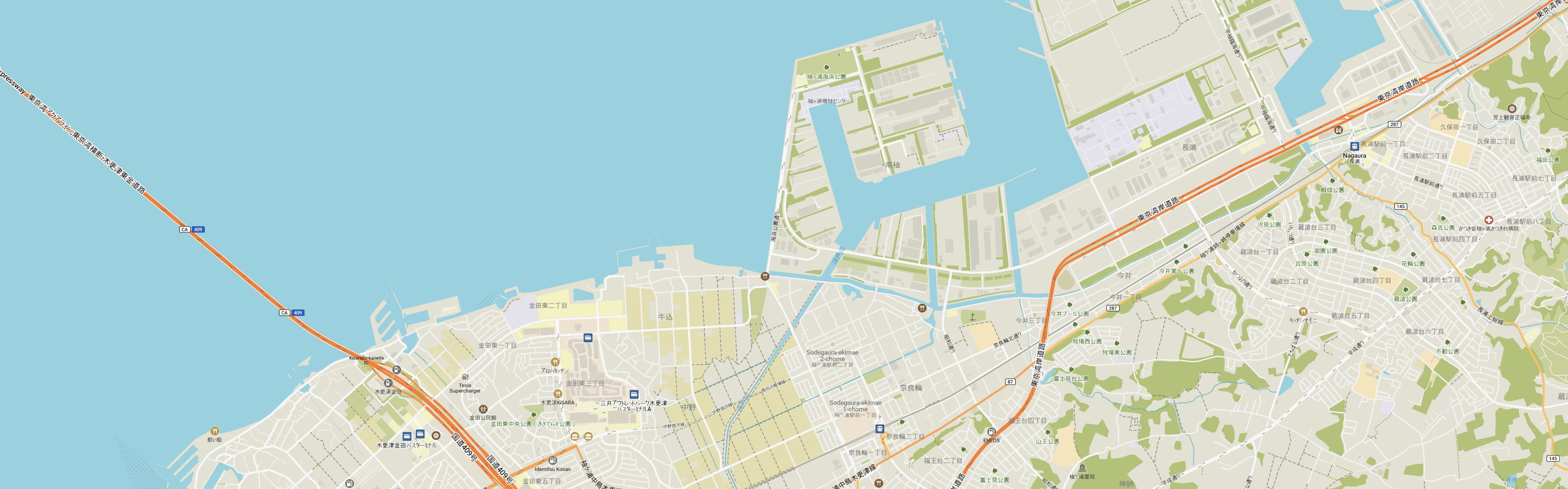 A map of part of Sodegaura City.