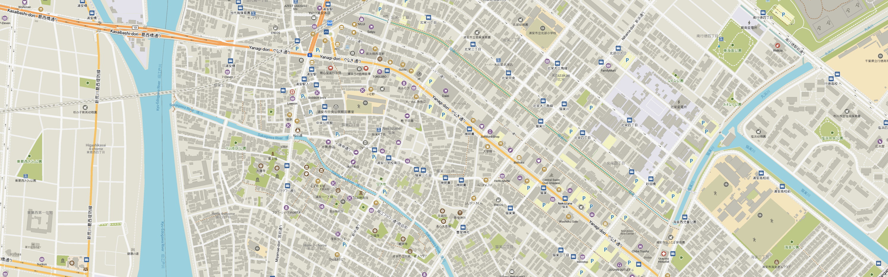 A detail of a map of Urayasu.