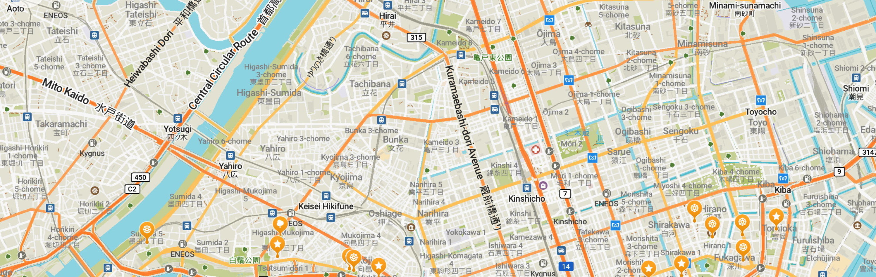 Map of the Mukōjima seven lucky deities pilgrimage area