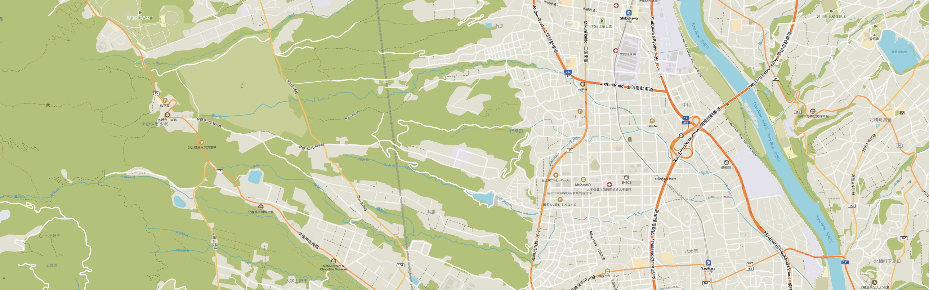 A map of a portion of Gunma Prefecture.