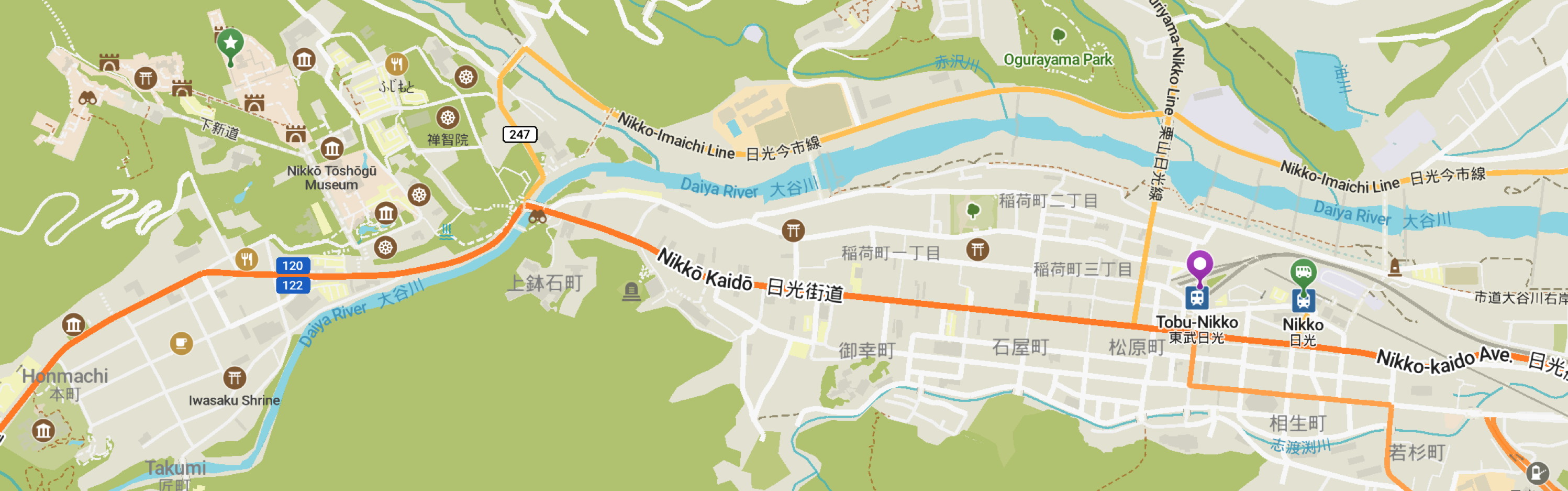 Map of the Nikko area near Toshogu.