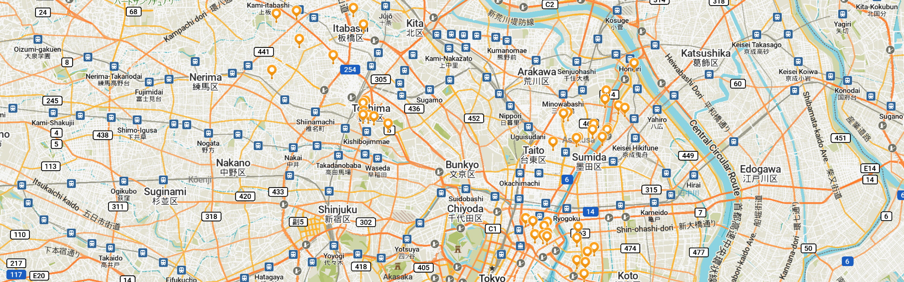 Map with pilgrimage bookmarks